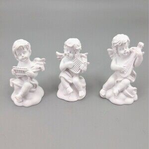 Set of 3 white‎ cherub angel figurines decor